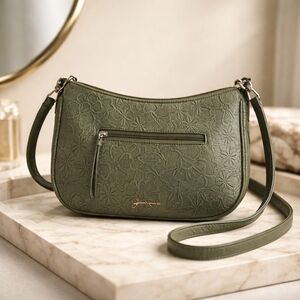 Jessica Simpson Olive Green Floral Embossed Crossbody Purse NWOT